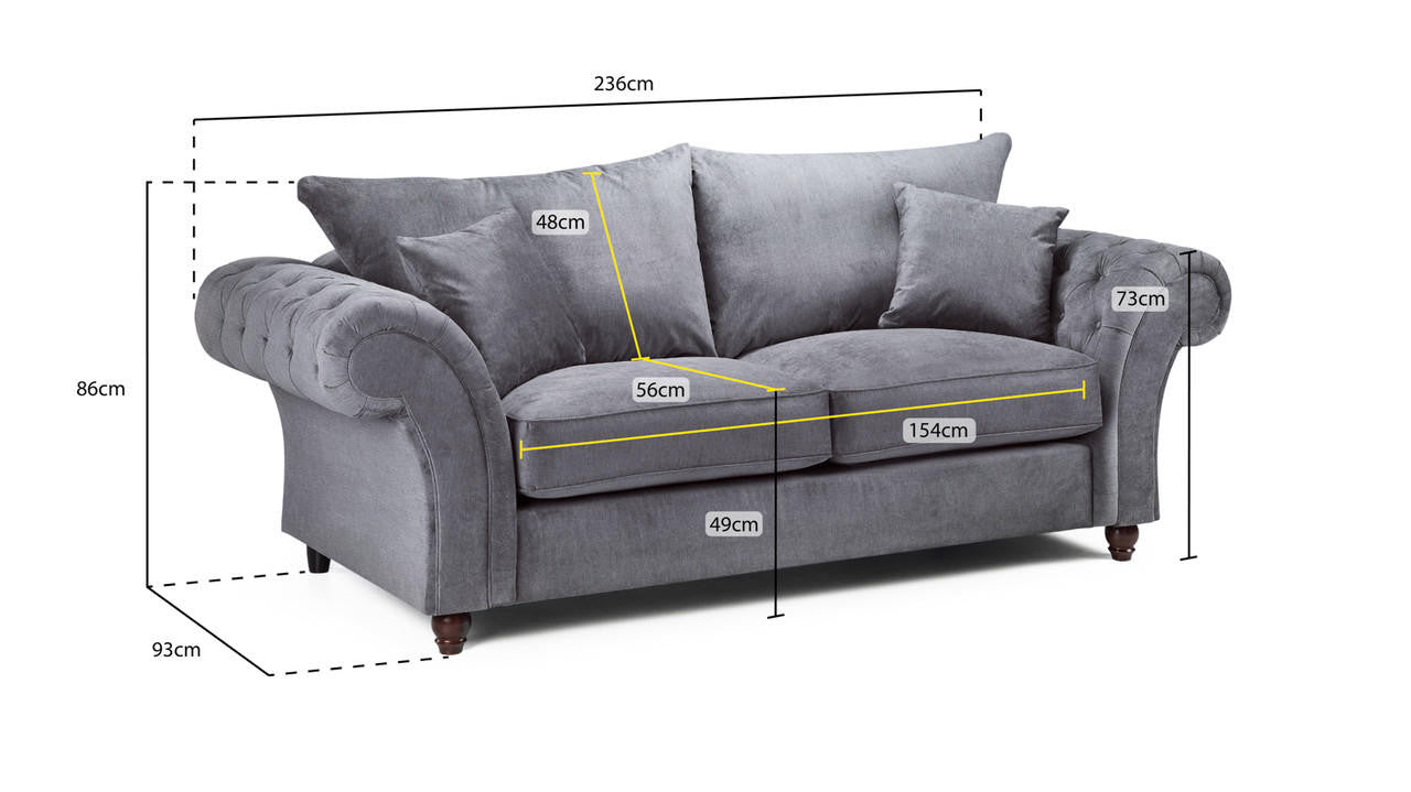 Windor Fabric 3 Seater Sofa - Grey