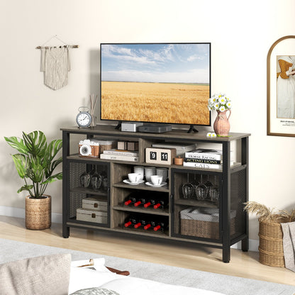 55-Inch Buffet Sideboard with 8-Bottle Wine Racks and Wine Glass Holders-Gray