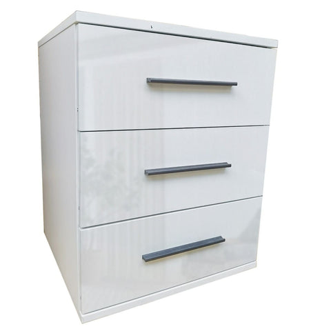 Bedside Table WINSTEAD 3 Drawer Nightstand High Gloss White 45cm