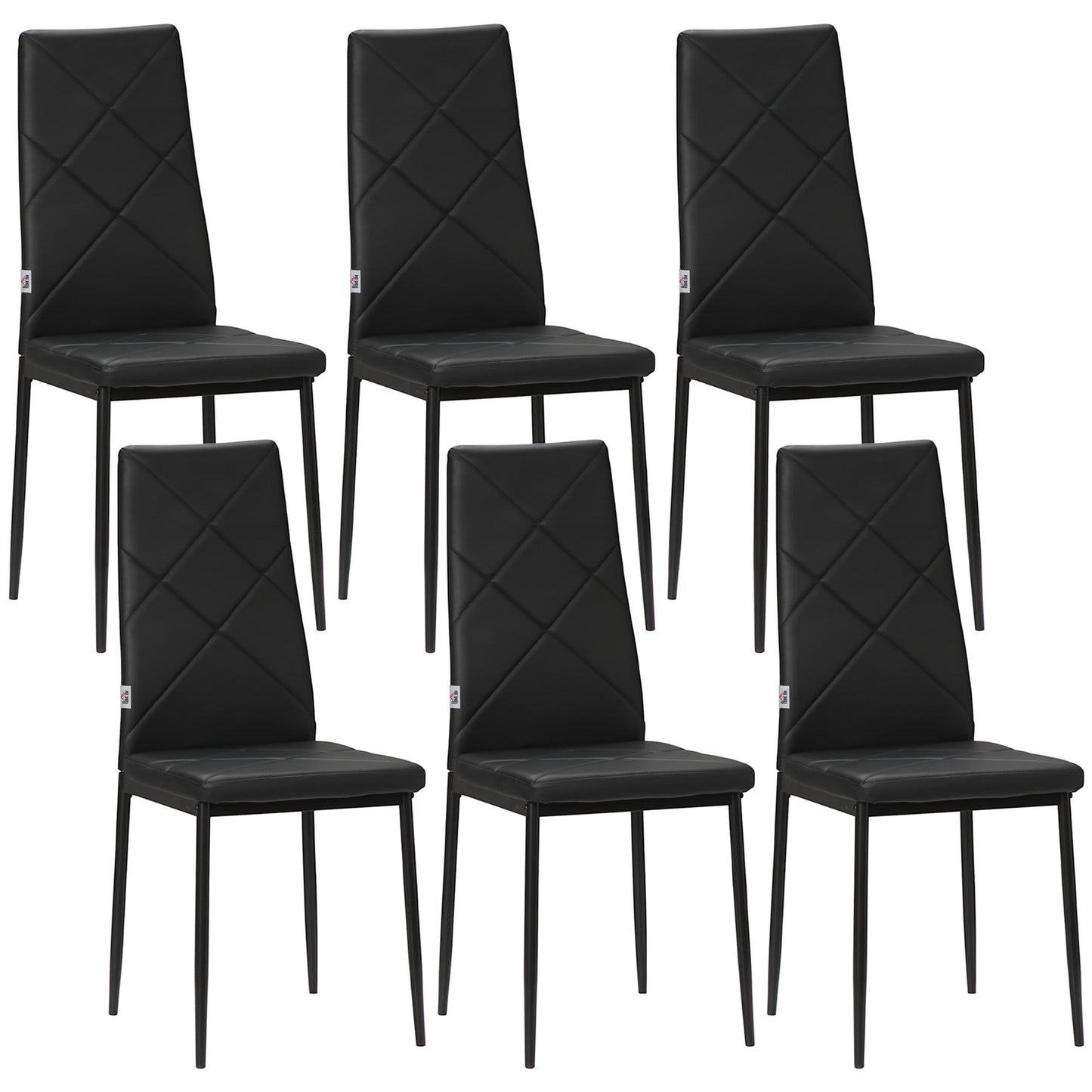 HOMCOM Set of 6 Faux Leather Dining Chairs - Black