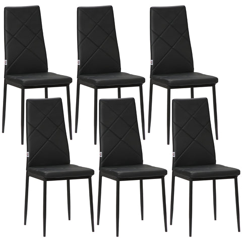 HOMCOM Set of 6 Faux Leather Dining Chairs - Black