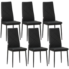 HOMCOM Set of 6 Faux Leather Dining Chairs - Black