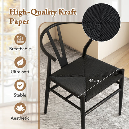 Wishbone Dining Chair Set of 4 with Y-Shaped Backrest and Woven Twine Seat-Black
