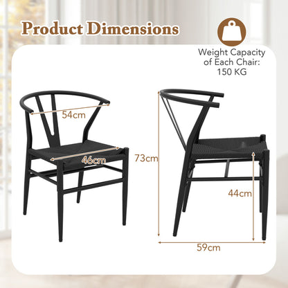 Wishbone Dining Chair Set of 4 with Y-Shaped Backrest and Woven Twine Seat-Black