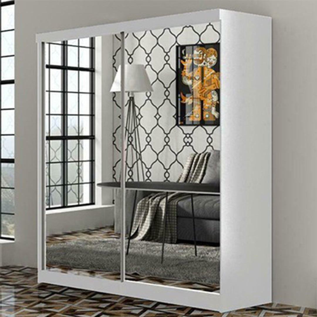 Quine Mirrored Sliding Door Wardrobe in 2 Sizes - Black