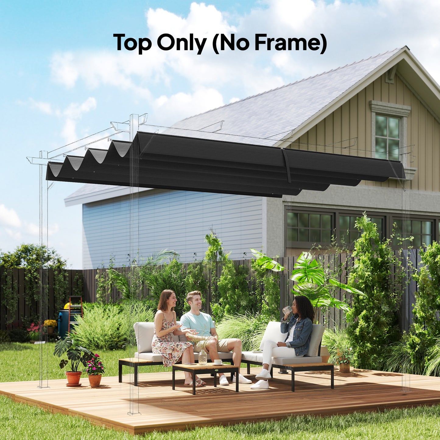 Outsunny Pergola Cover Roof, 2.86 x 2.45 m Retractable Sun Shade Top for 3 x 2m Pergola Frame, UV30+ Protected, Dark Grey