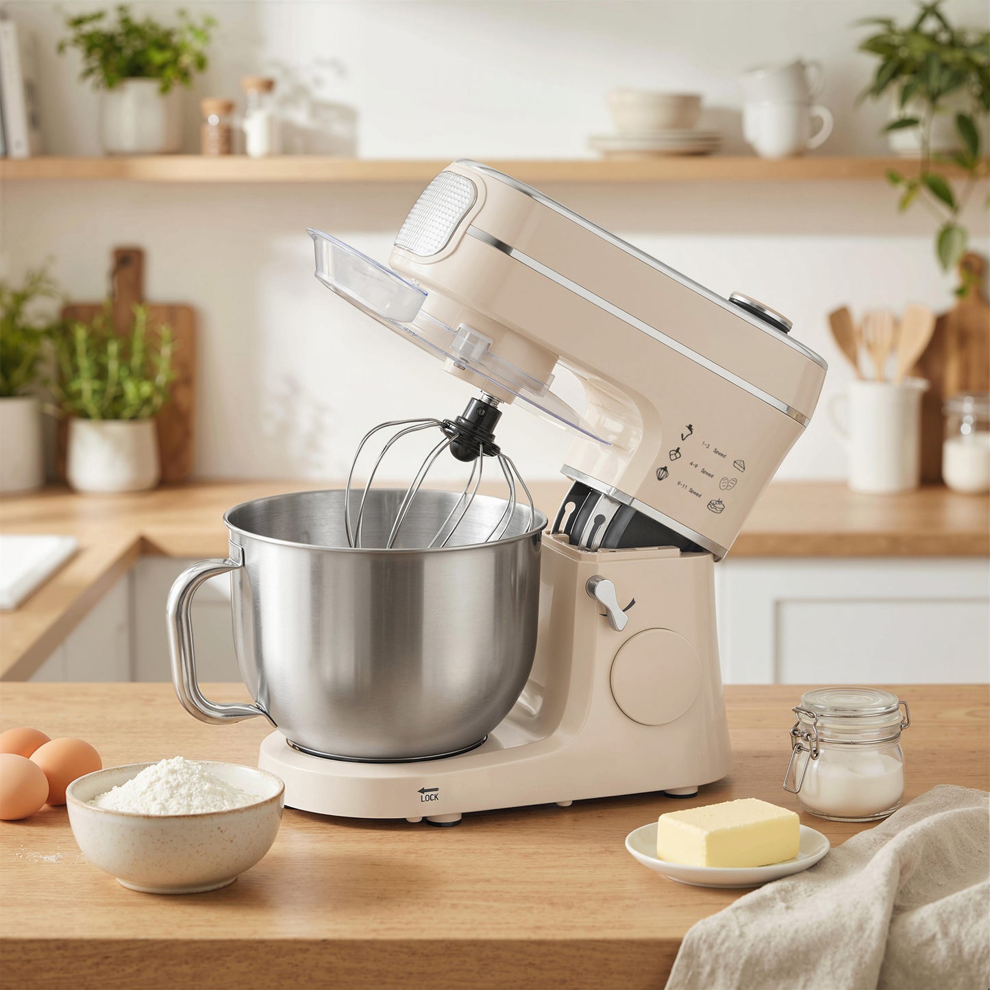 HOMCOM Stand Mixer, 6L 1400W Tilt-Head Food Mixer with 11 Speeds, Pulse & Fermentation Function, LED Display, Cream