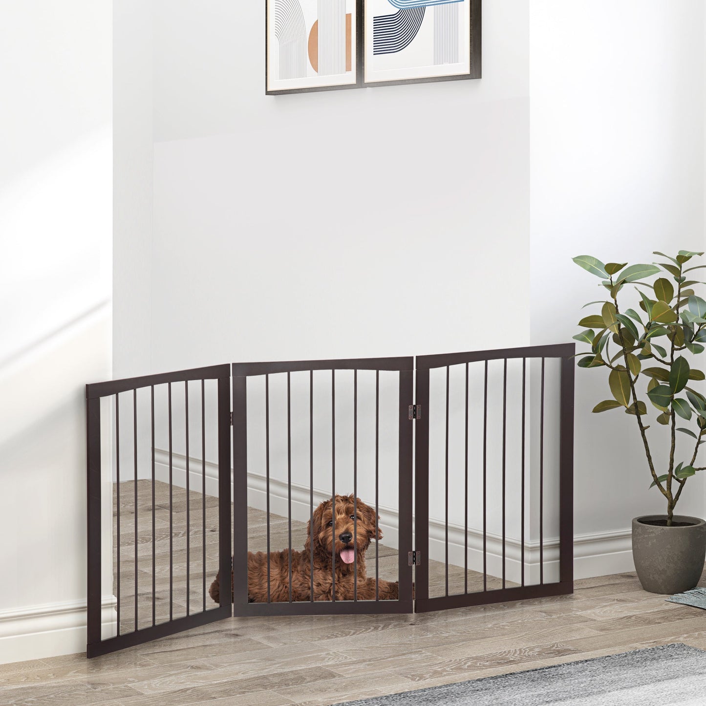 PawHut 3 Panel Stair Gate Foldable Dog Door Gate Indoor Free Standing Safety Gate Pet Barrier 76cm Height