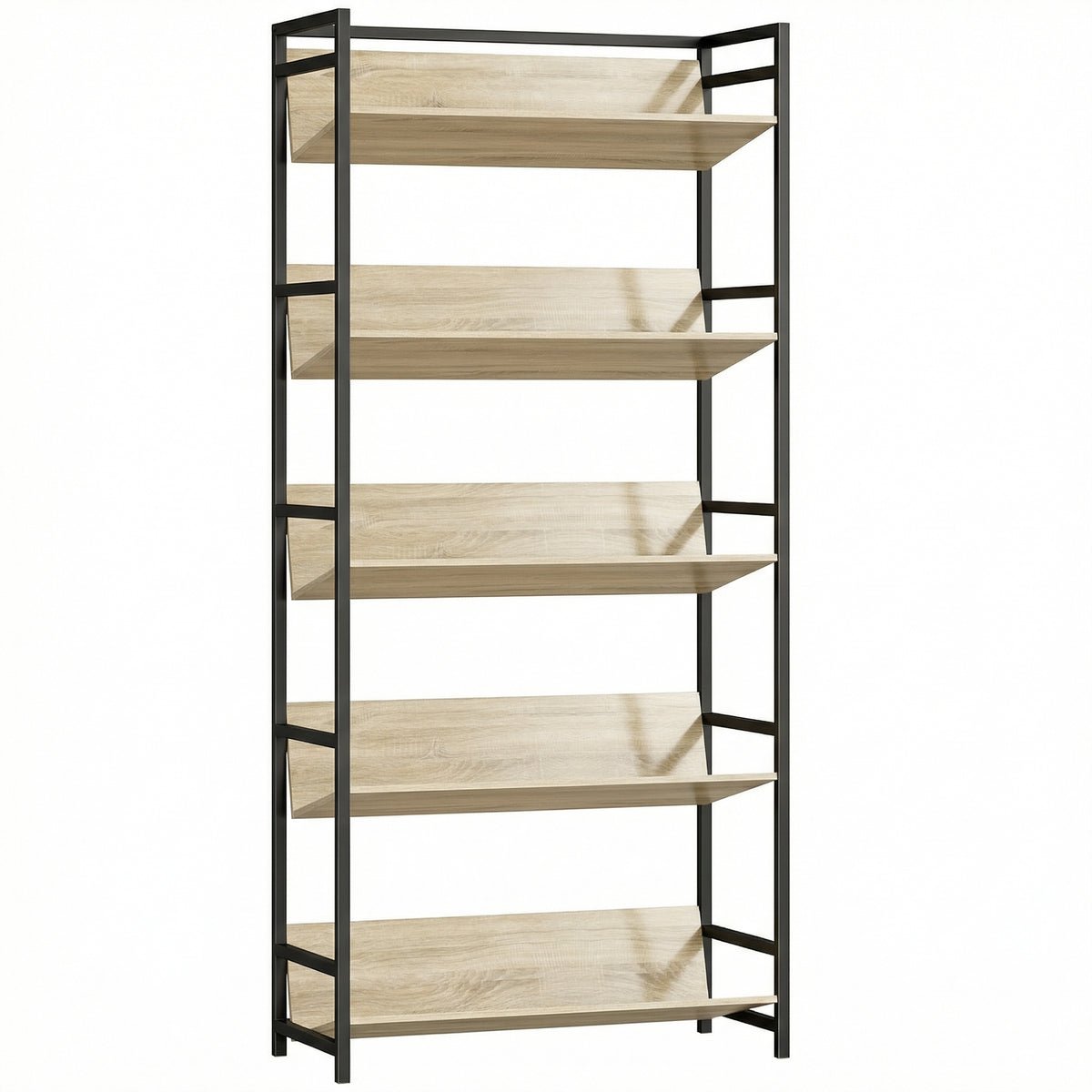 HOMCOM Bookshelf 5-Tier Metal Frame Bookcase Storage Shelves for Living Room Oak