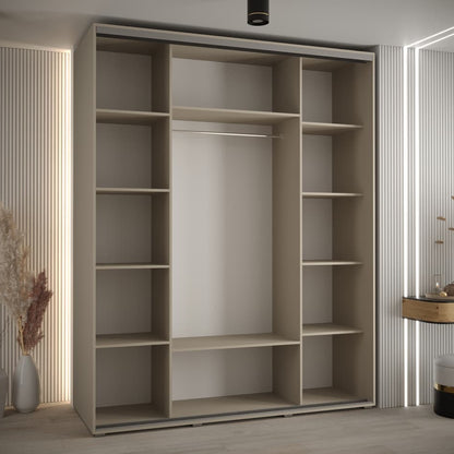 Beige wardrobe with sliding door in a modern room setting