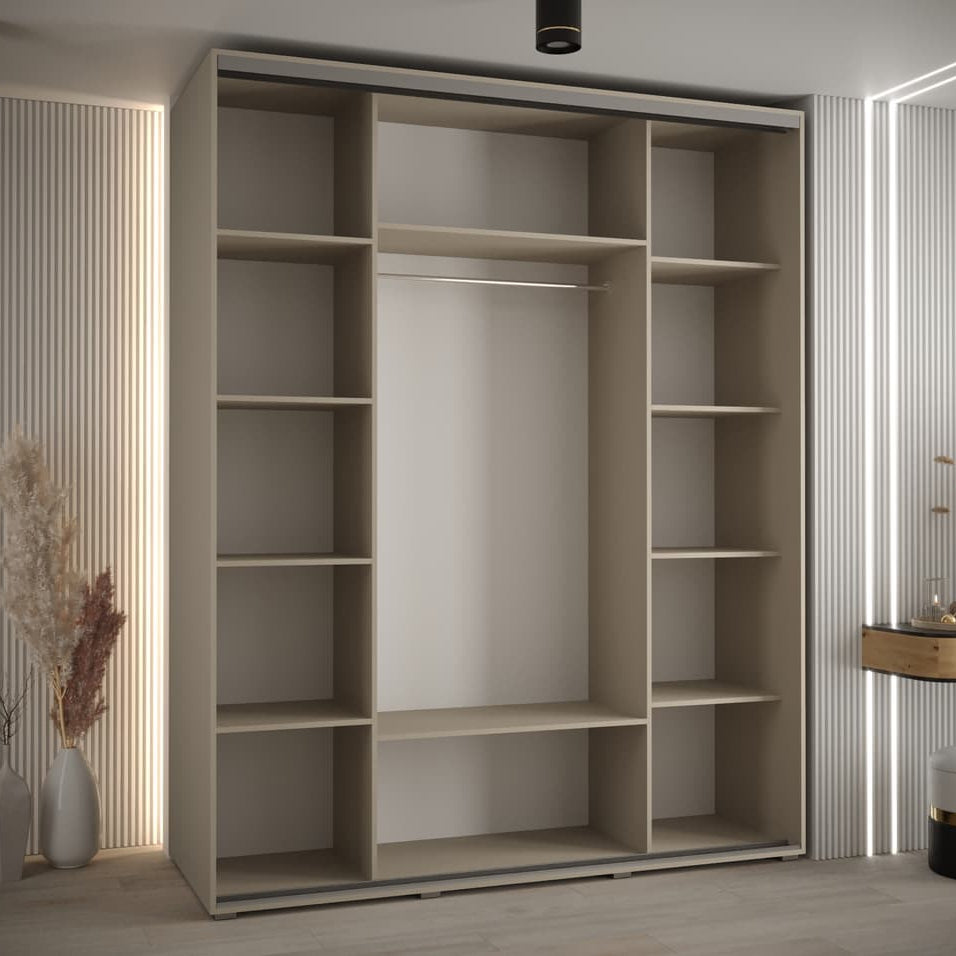 Beige wardrobe with sliding door in a modern room setting
