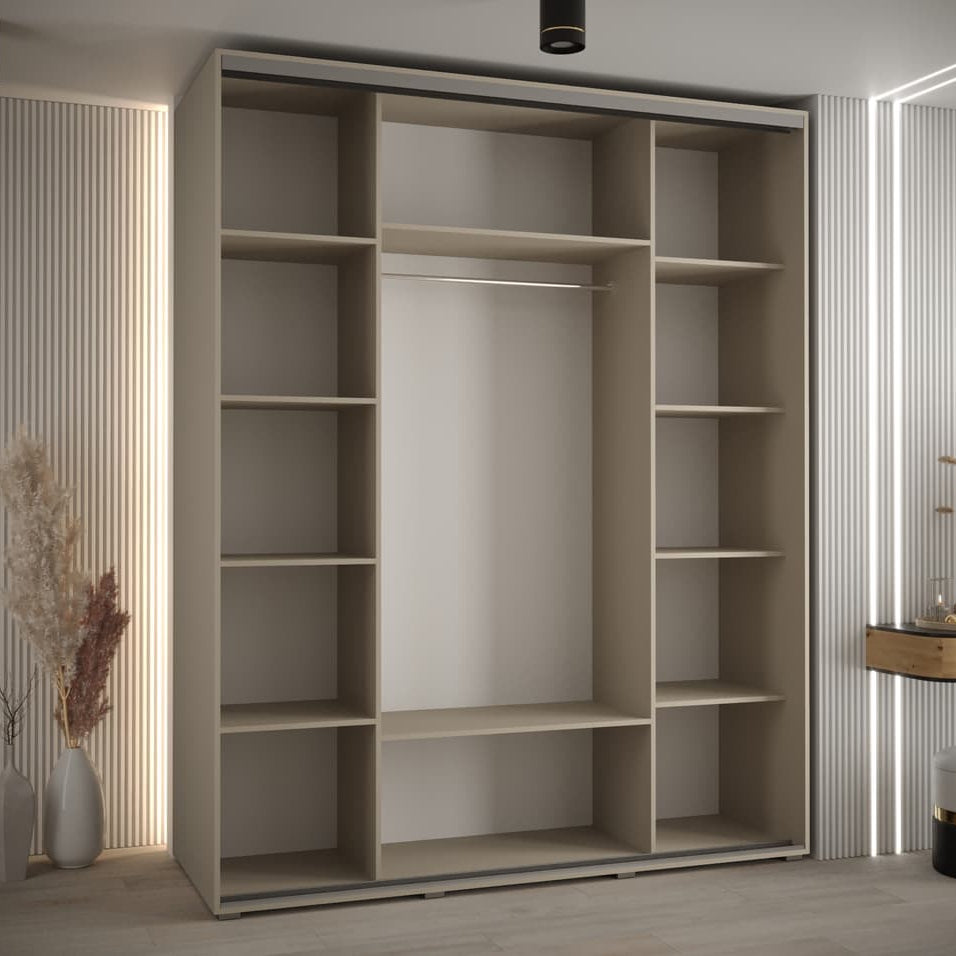 Beige wardrobe with sliding door in a modern room setting