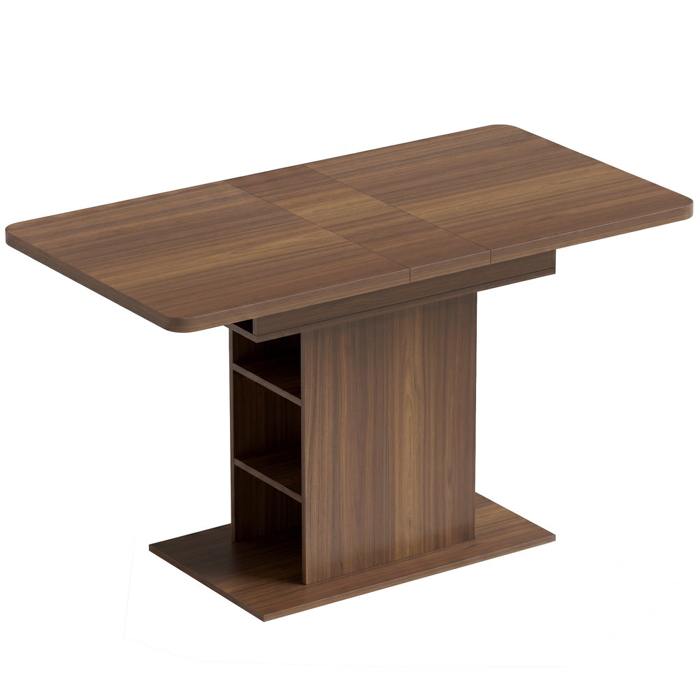 HOMCOM Extendable Dining Table for 4-6 People, 110-130cm Kitchen Table with 6 Open Shelves, Walnut Brown