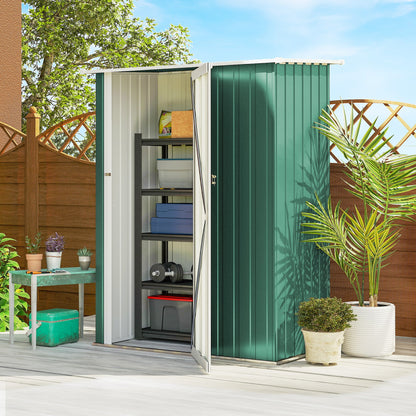 Outsunny 5x3 Garden Shed Metal Outdoor Tool Shed with Sloped Roof, Lockable Door for Gardeners, Green