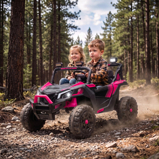 AIYAPLAY 24V 2 Seater Ride On Truck Car for Big Kids with Remote Control, Dual Motors, 4-Wheel Suspension for Ages 3-8, Pink