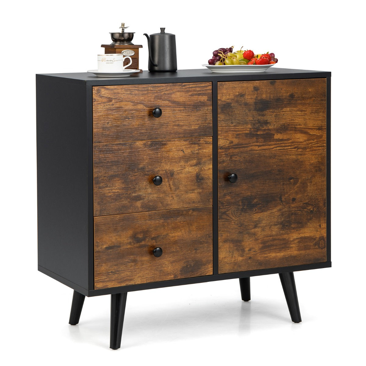 Storage Cabinet with 3 Drawer and 1 Side Cabinet-Rustic Brown