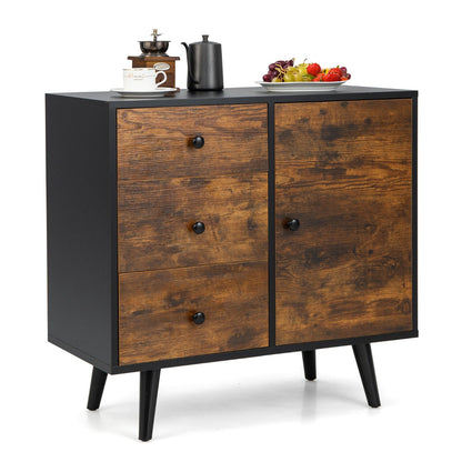 Storage Cabinet with 3 Drawer and 1 Side Cabinet-Rustic Brown