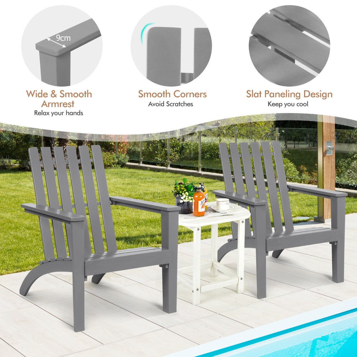 Wood Adirondack Chair with Solid Acacia Wood and 160KG Weight Capacity-Grey