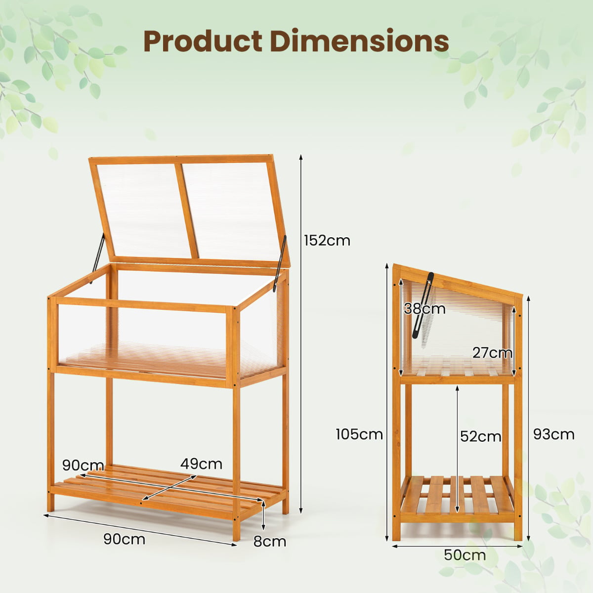 Wood Cold Frame Greenhouse with Slatted Storage Shelf-Orange