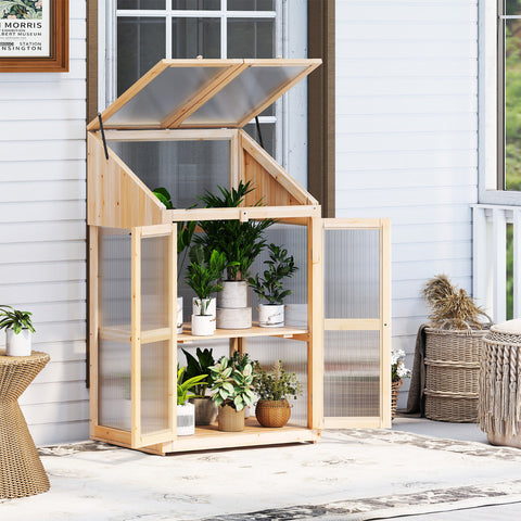 Wooden Cold Frame Greenhouse with Transparent Flip-top Roof