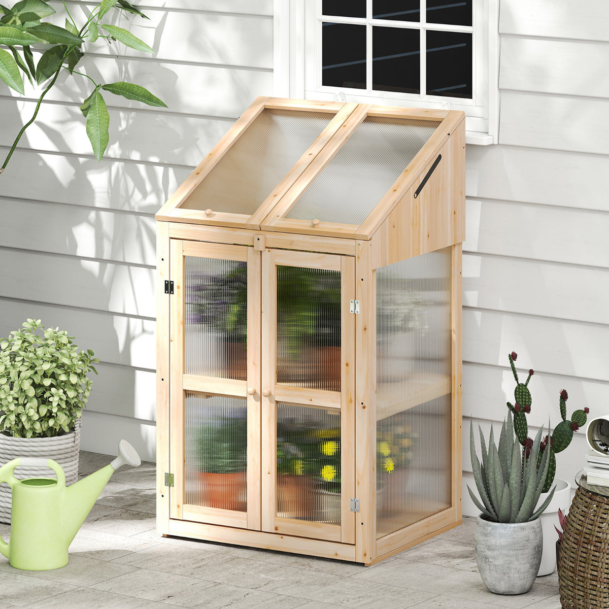 Wooden Cold Frame Greenhouse with Transparent Flip-top Roof