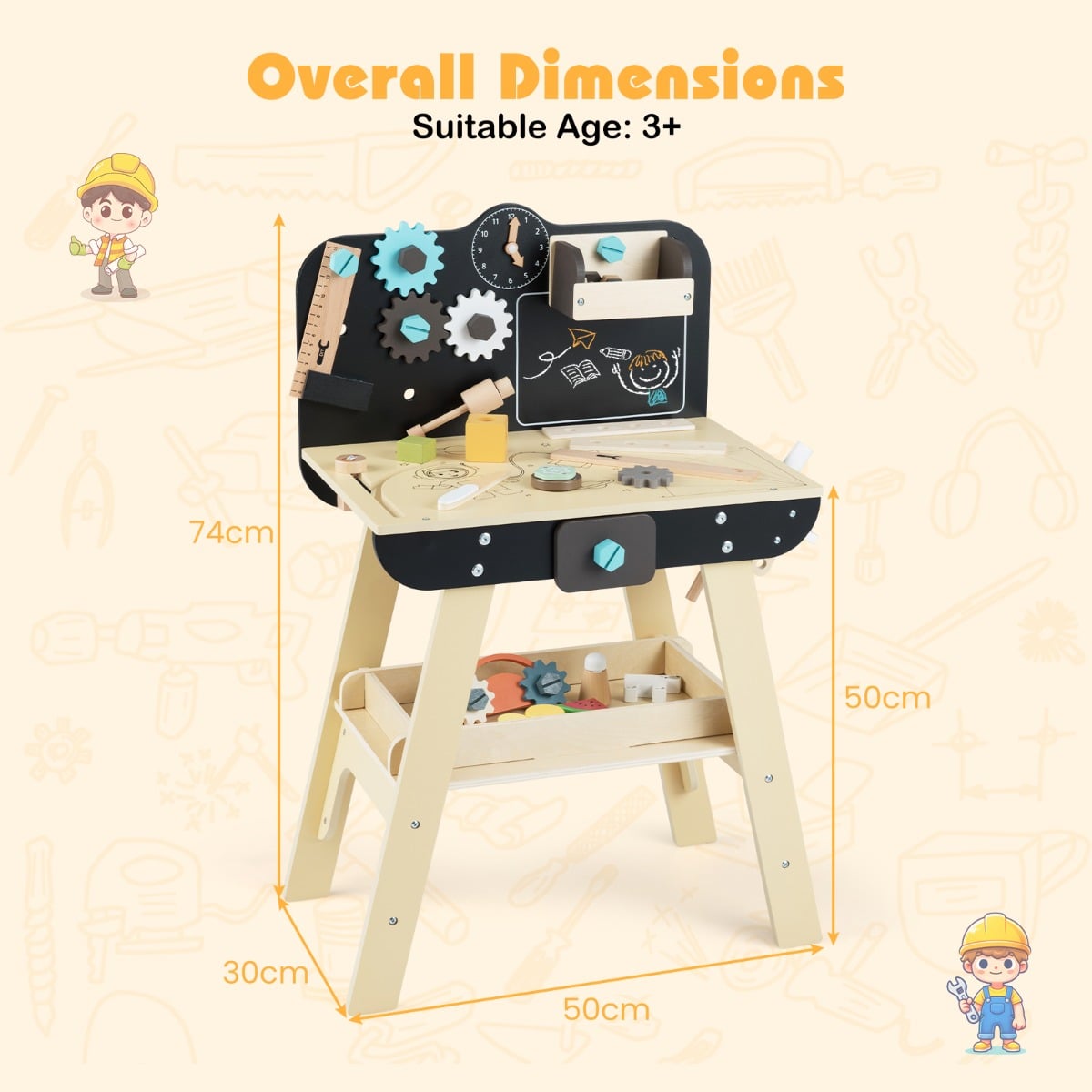 Wooden Construction Tools Workshop with Toy Tools and Accessories