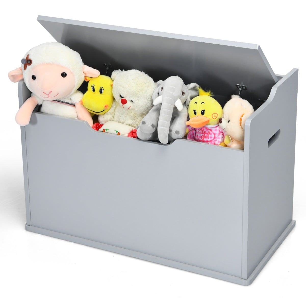 Wooden Kids Toy Box and Bench with Cushion and Handles-Grey
