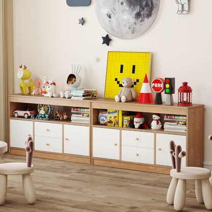 Wooden Kids Toy Children Bookshelf Storage Chest with Open Shelf-Natural