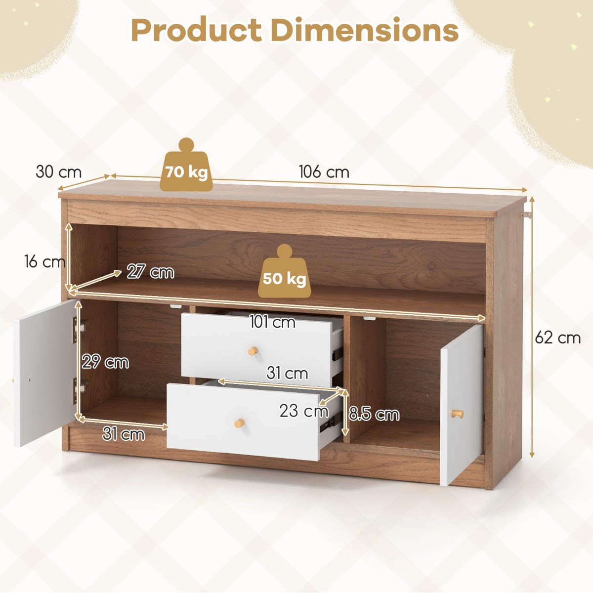 Wooden Kids Toy Children Bookshelf Storage Chest with Open Shelf-Natural