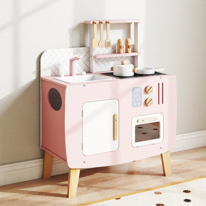 Wooden Kitchen Playset with Stoves and Cookware Accessories