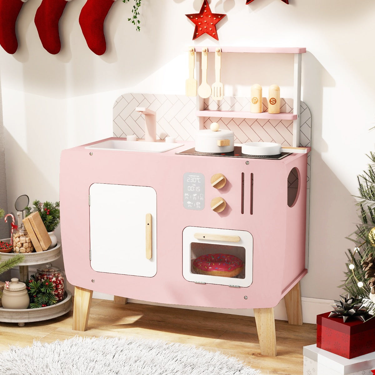 Wooden Kitchen Playset with Stoves and Cookware Accessories