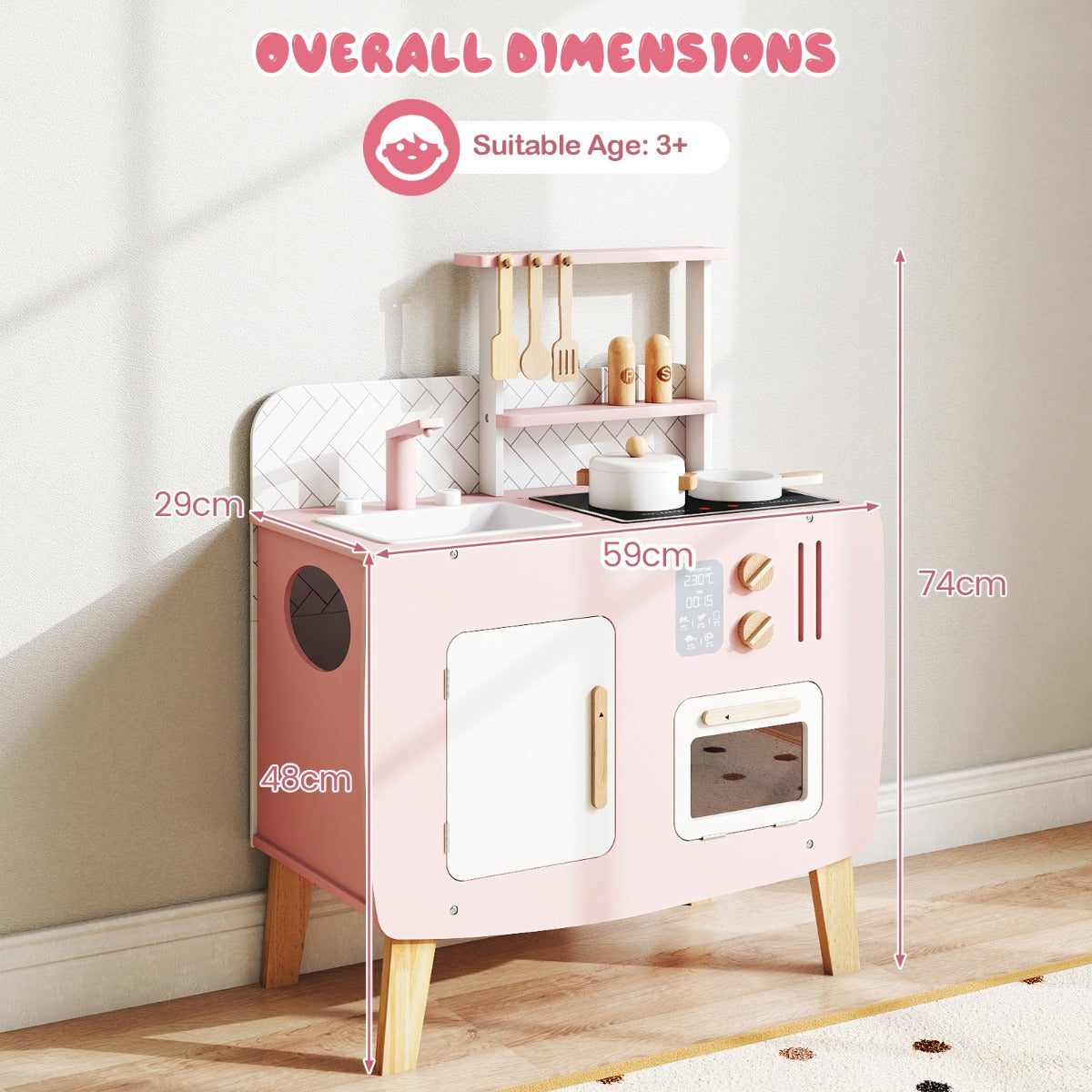 Wooden Kitchen Playset with Stoves and Cookware Accessories