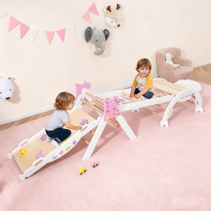 Wooden Montessori Climbing Set with Climbing Rope and Ladder-White