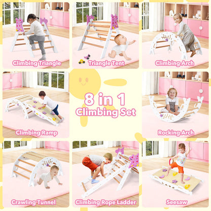 Wooden Montessori Climbing Set with Climbing Rope and Ladder-White