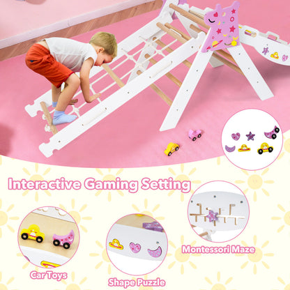 Wooden Montessori Climbing Set with Climbing Rope and Ladder-White