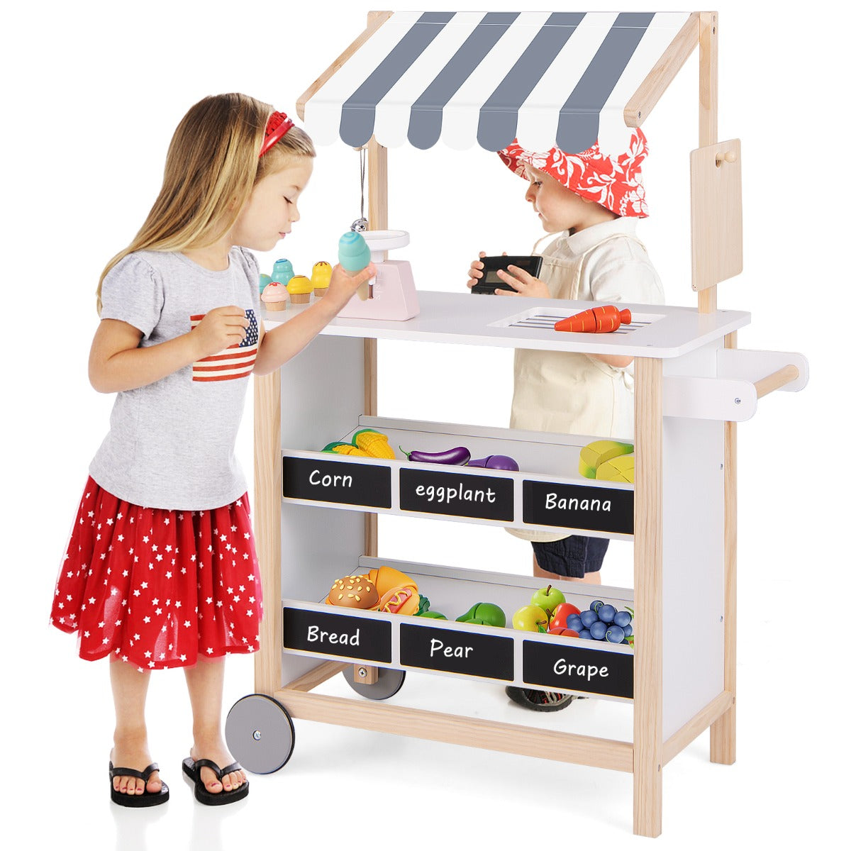 Wooden Pretend Play Kids Grocery Store with Chalkboard-White