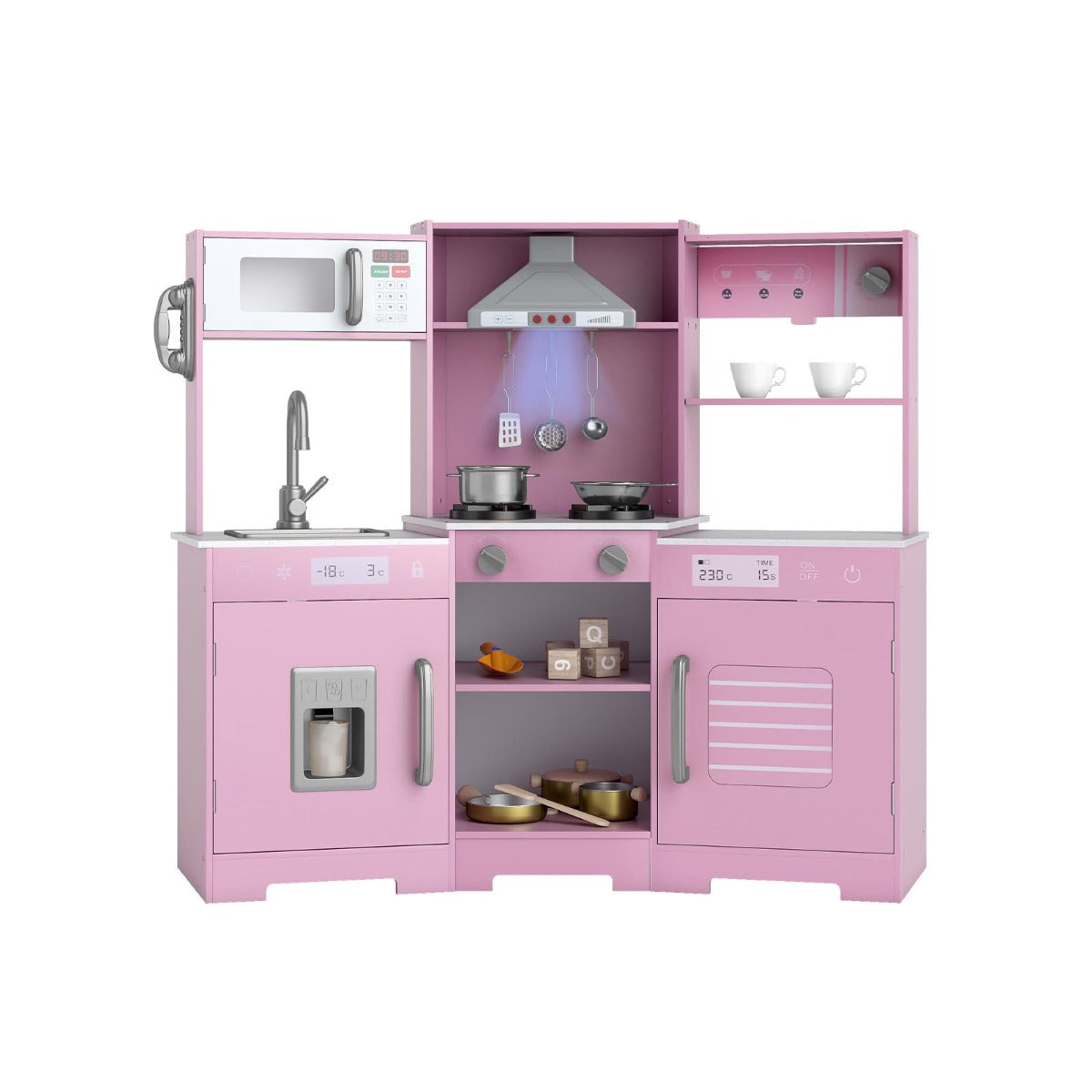Wooden Pretend Play Kitchen with Real Sounds and Lights-Pink