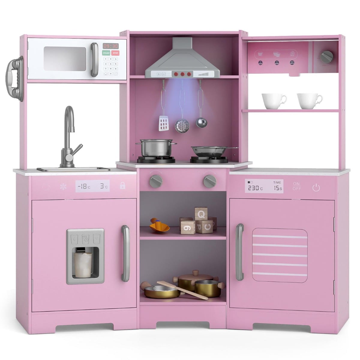 Wooden Pretend Play Kitchen with Real Sounds and Lights-Pink