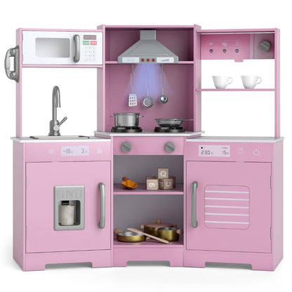 Wooden Pretend Play Kitchen with Real Sounds and Lights-Pink