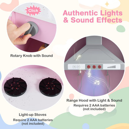 Wooden Pretend Play Kitchen with Real Sounds and Lights-Pink