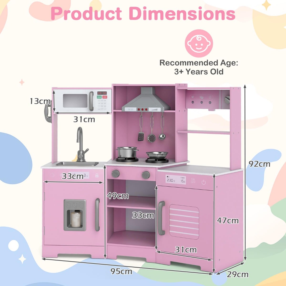 Wooden Pretend Play Kitchen with Real Sounds and Lights-Pink