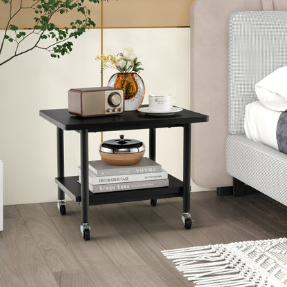 2 Tier Wooden Printer Stand with 360° Swivel Casters-Black