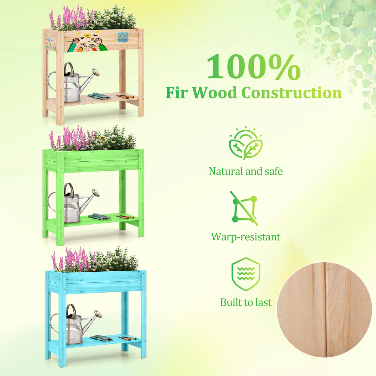 Wooden Raised Garden Bed with Legs and Storage Shelf