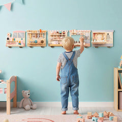Wooden Sensory Wall Panel with Vanity and Doctor Kit for Kids