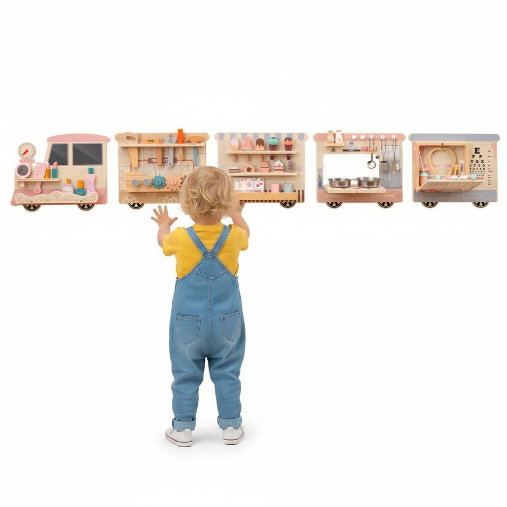 Wooden Sensory Wall Panel with Vanity and Doctor Kit for Kids