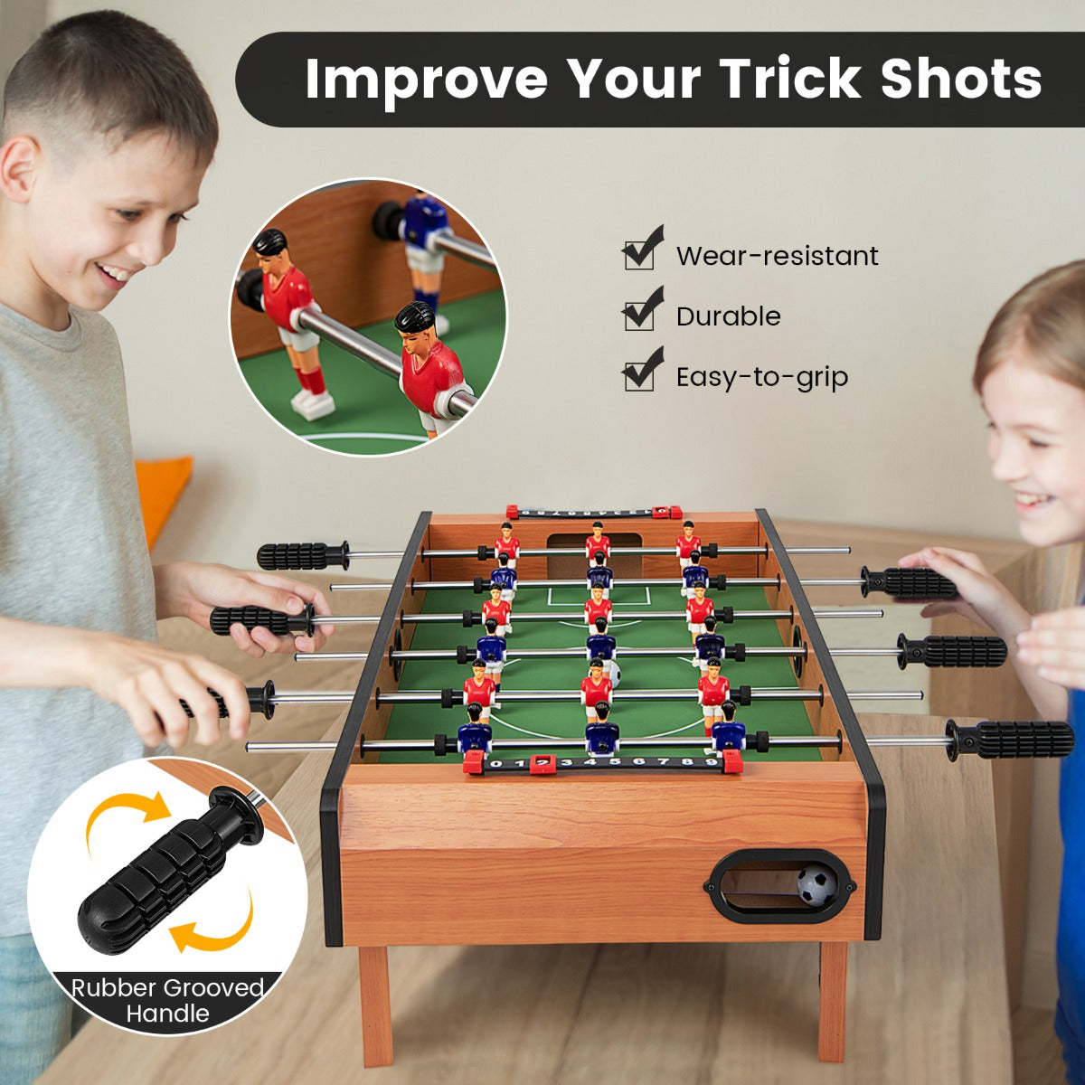 Wooden Table Football Set with Footballs for Adults and Kids