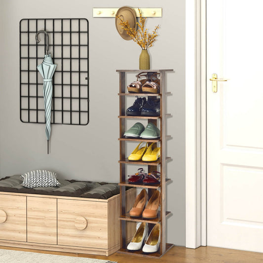 Wooden Vertical Shoe Rack with 7 Shelves-Brown