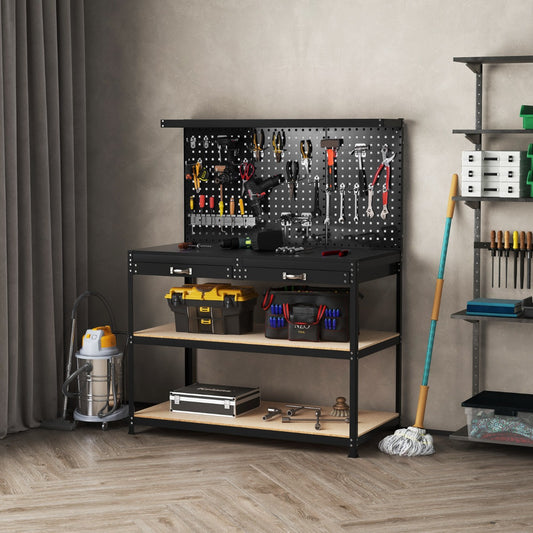 121 x 61 CM Workbench with 3 PCS Pegboard and Drawer-Black