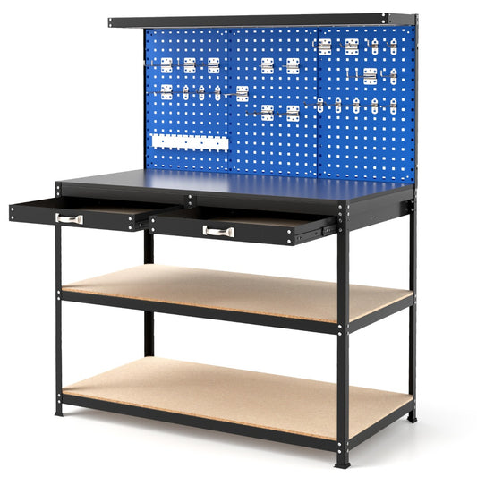 121 x 61 CM Workbench with 3 PCS Pegboard and Drawer-Navy