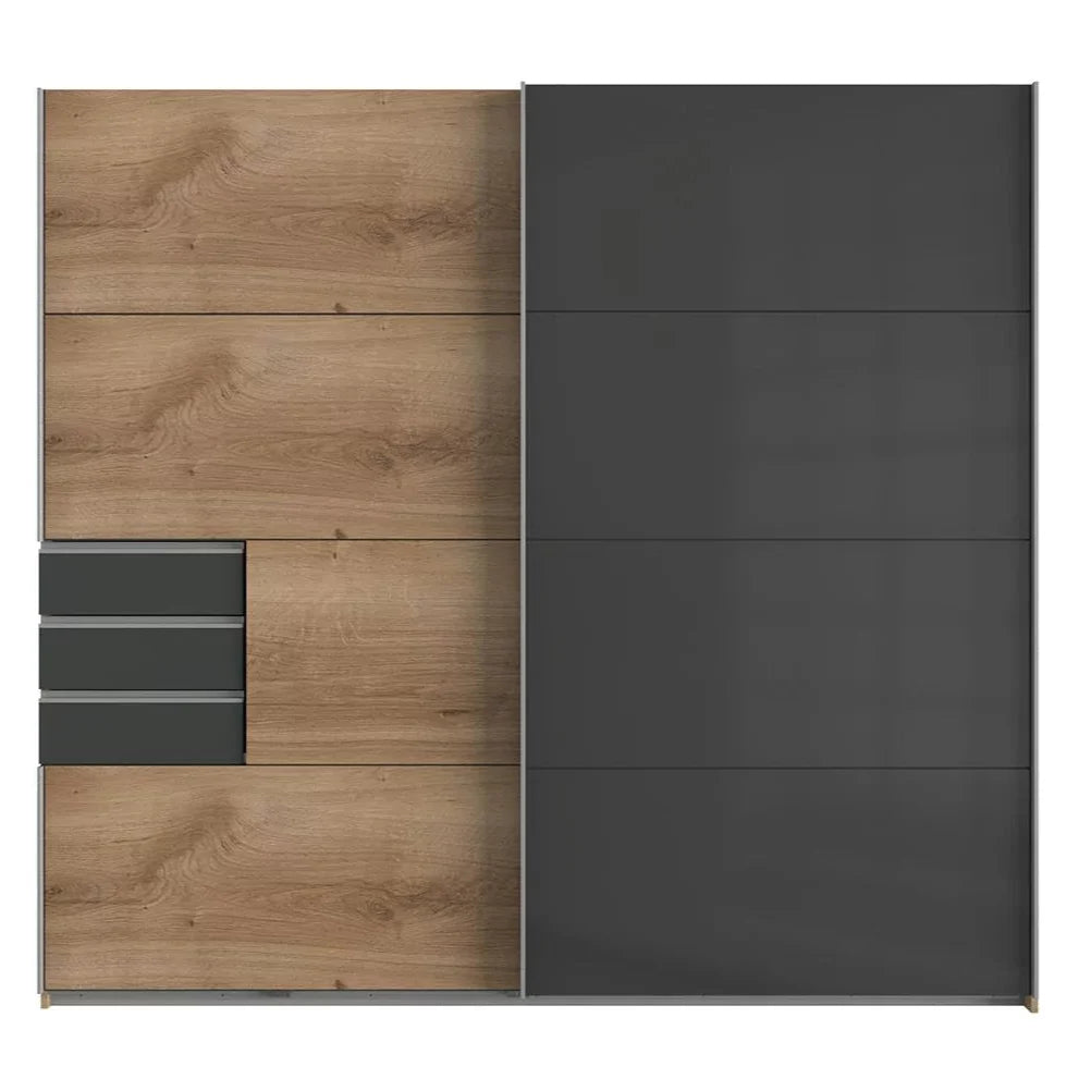 Sliding Wardrobe SOGO 2 Door Wardrobe Oak with Black 225cm
